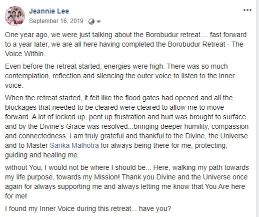 Jeannie testimonial Borobudur